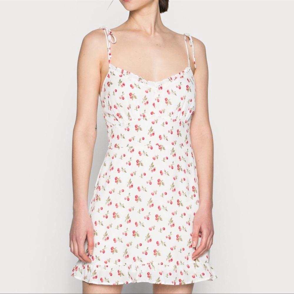 Abercrombie & Fitch Tie Strap Mini Sumer Dress Cherry Print XS